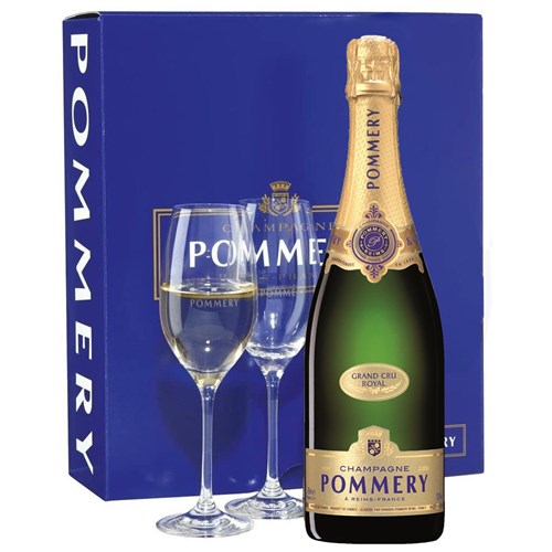 Pommery Grand Cru Vintage Brut Champagne Gift Pack With 2 Flutes 75cl - Delivered to Your Door